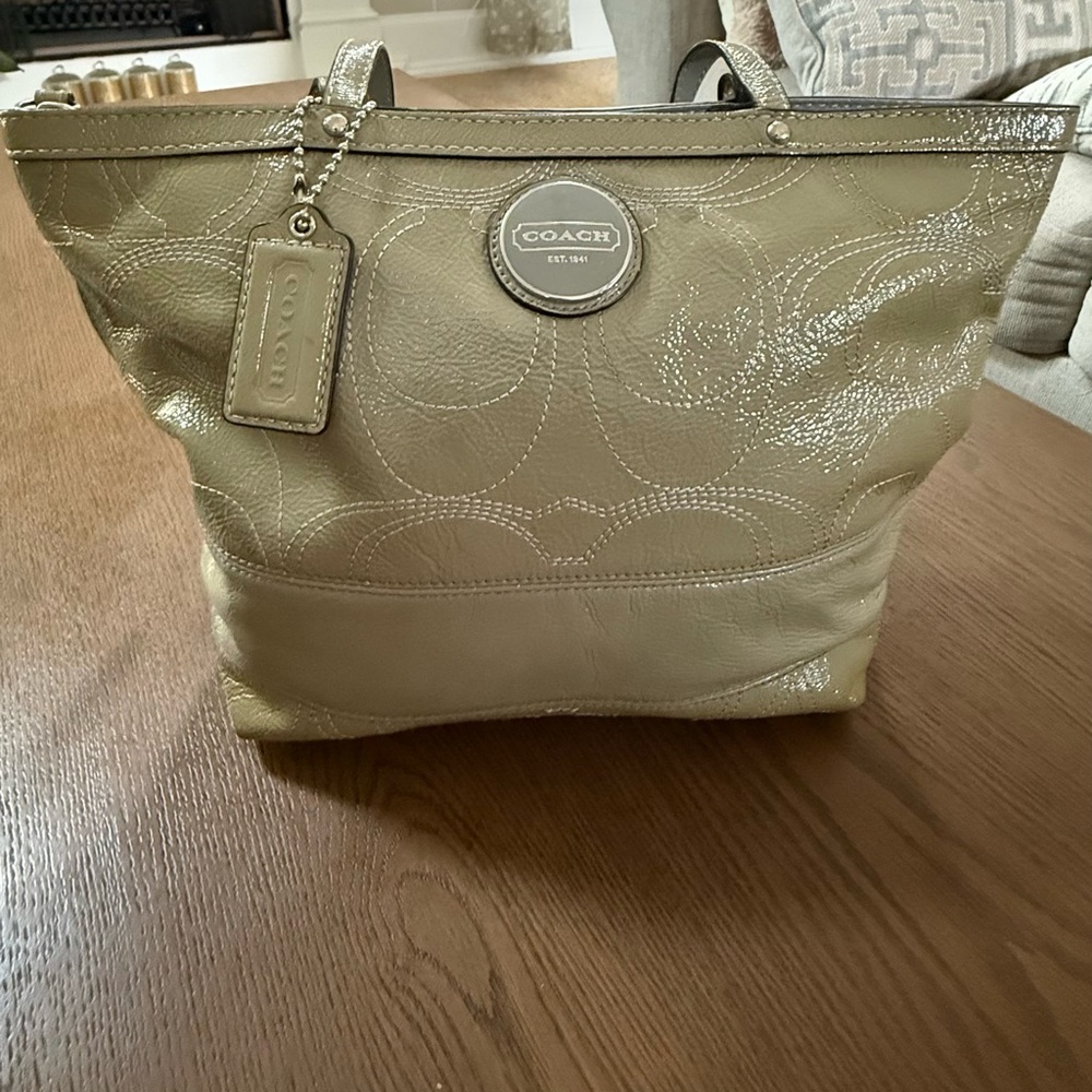 COACH Metallic Light Beige Signature Tote